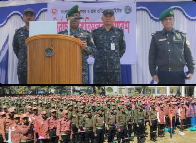 ভোলা জেলায় বাংলাদেশ আনসার ও গ্রাম প্রতিরক্ষা বাহিনীর উদ্যোগে নির্বাচনী প্রস্তুতিমূলক সমাবেশ
